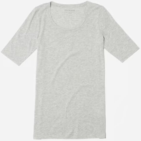 Everlane The Pima Cotton Stretch Mid-Sleeve Scoop Neck T-Shirt Heather Gray XS - Picture 1 of 6